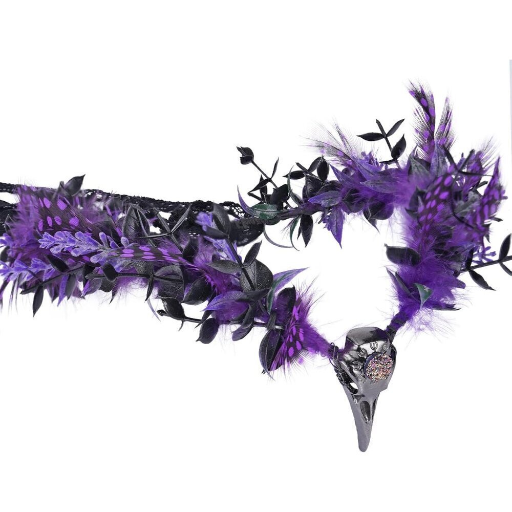 Gothic Witch Headpiece Feather Crown for Women Renaissance Halloween Elf